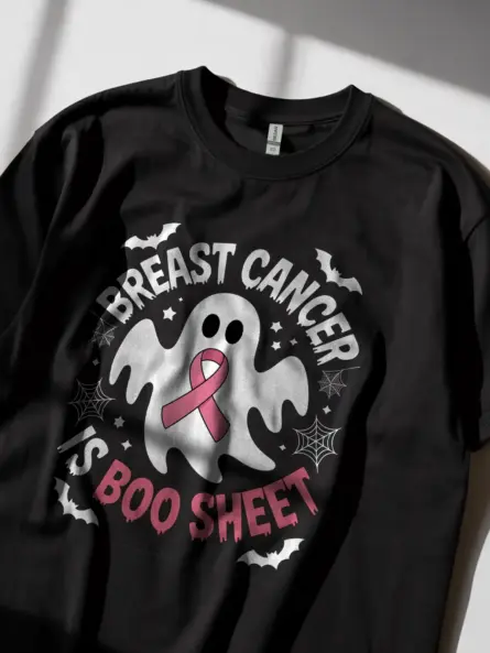 Bold Breast Cancer Boo Sheet Shirt – Funny Pink Ribbon Halloween Tee - Image 3