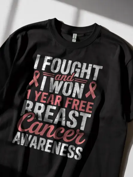 I Fought and I Won – Breast Cancer Survivor Shirt | Celebrate 1 Year Free - Image 3