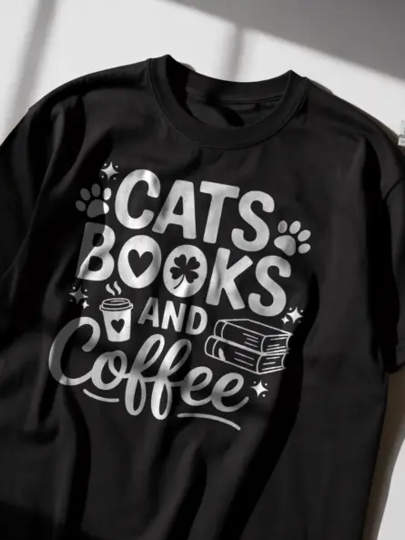 Cats Books Coffee Shirt – Cozy Graphic Tee for Readers & Cat Moms - Image 2
