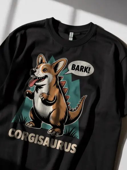 Vintage Corgi Dinosaur Shirt – Funny “Bark Corgisaurus” Graphic Tee - Image 2