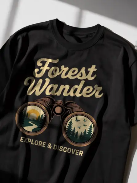 Forest Adventure T-Shirt – Explore & Discover Retro Binoculars Design - Image 2