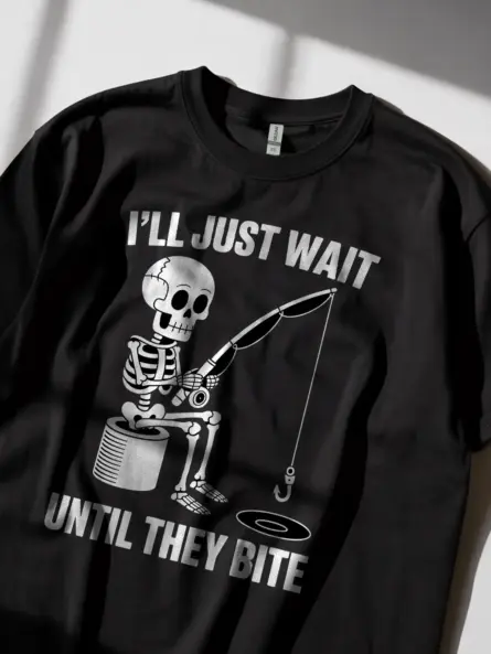 Hilarious Funny Fishing tShirt – Skeleton Meme Patience Tee - Image 2