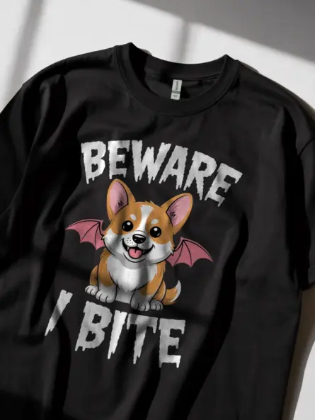 Funny Halloween Corgi Shirt – Beware I Bite Vampire Dog Tee - Image 2