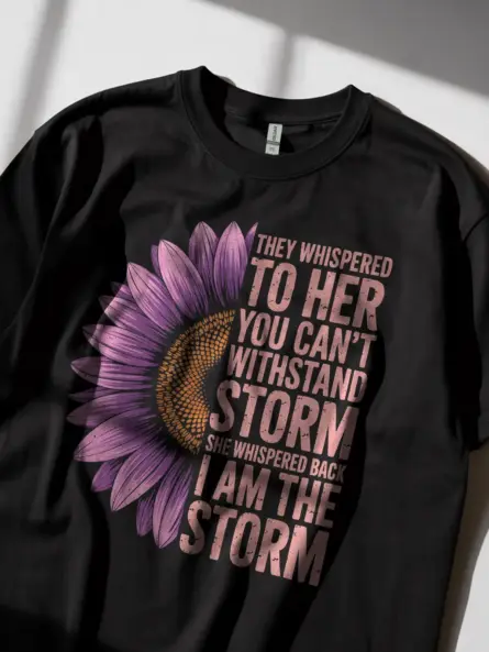 Empowerment "I Am the Storm Shirt" with Purple Sunflower Design - Image 3