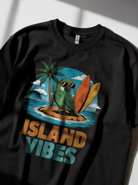 Island Vibes T-Shirt – Retro Parrot Beach Graphic Tee - Image 2