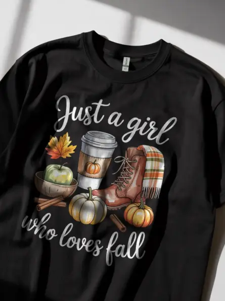 Just a Girl Who Loves Fall t-Shirt – Cozy Watercolor Autumn Tee - Image 2