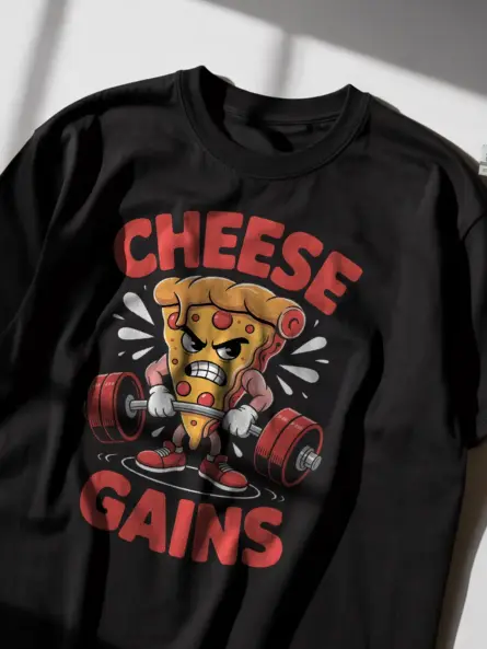 Cheese Gains Pizza Gym Shirt – Funny Workout Tee for Foodie Lifters - Image 2