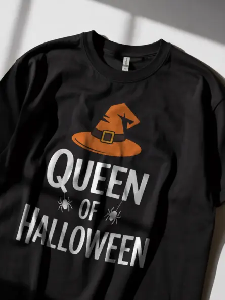Queen of Halloween Shirt for Women – Witch Hat Graphic Tee - Image 2