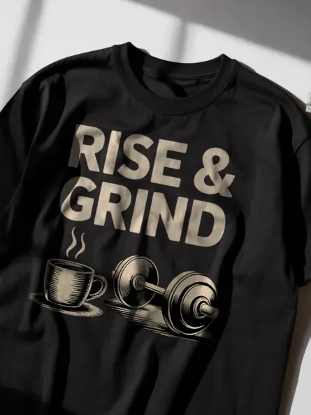 Bold Rise and Grind T Shirt – Motivational Coffee & Gym Tee - Image 2