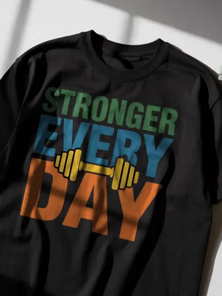 Empowering Strength Training T-Shirt – Stronger Every Day Dumbbell Tee - Image 2