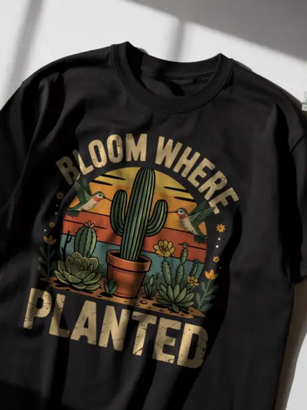 Vintage Cactus T-Shirt for Plant Lovers – Bloom Where Planted - Image 2