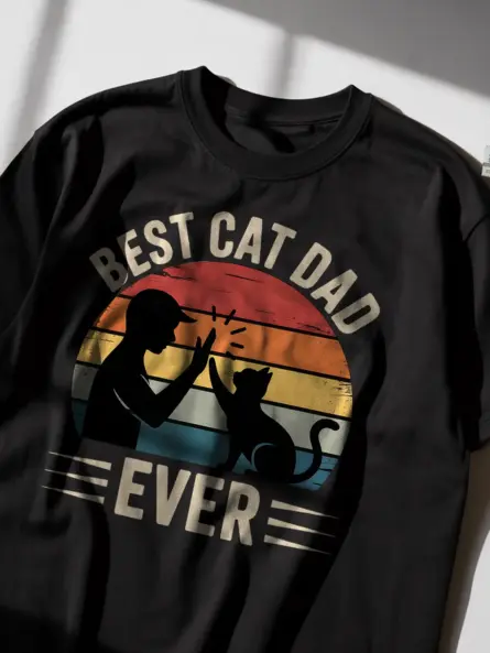 Vintage Cat Dad Shirt – Retro Sunset Tee for the Best Cat Dad Ever - Image 2