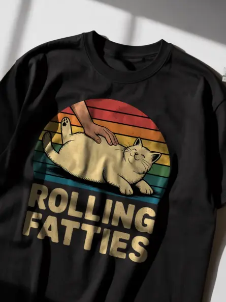 Rolling Fatties Vintage Cat Shirt – Funny Retro Tee for Pet Lovers - Image 2