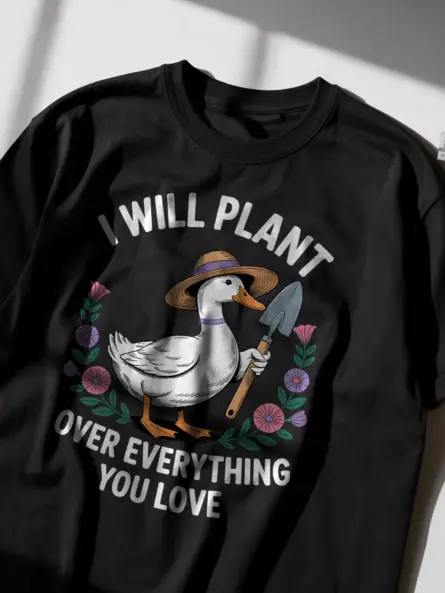 Whimsical Duck Gardening T-Shirt – Cottagecore Floral Plant Humor Tee - Image 2