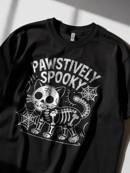 Black Shirt Pawstively Spky skeleton cat Halloween t-shirt