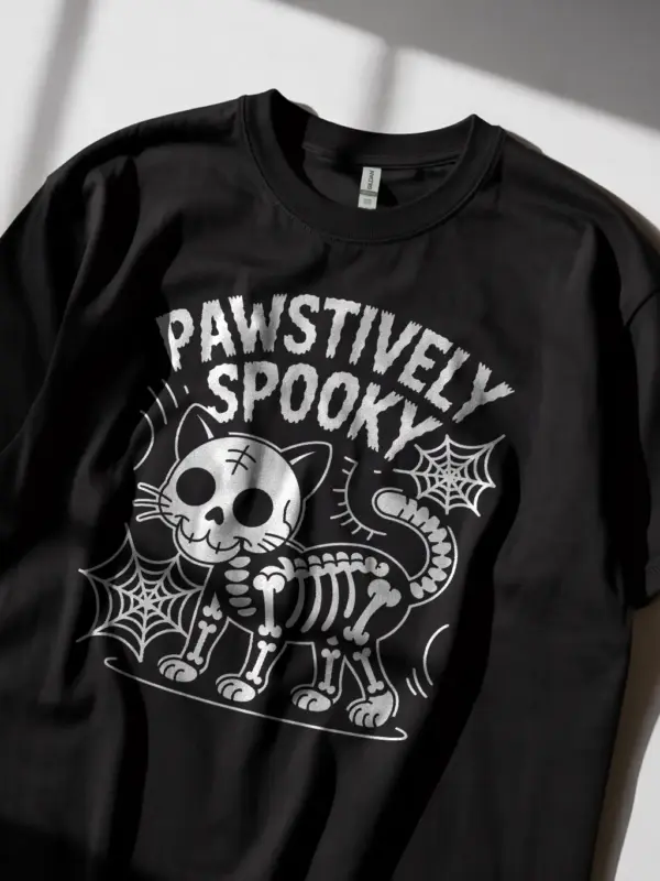 Black Shirt Pawstively Spky skeleton cat Halloween t-shirt