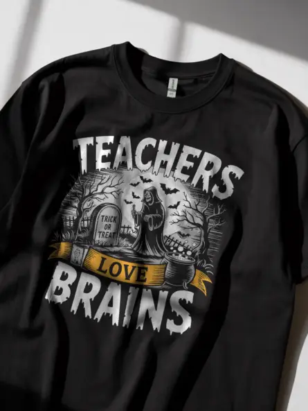 Black teachers love brains Halloween shirt with dripping letters