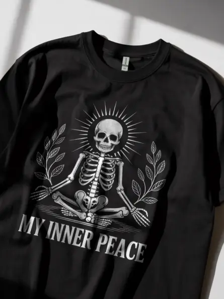 Ultimate Skeleton Inner Peace T-Shirt – Funny Dark Meditation Tee - Image 5