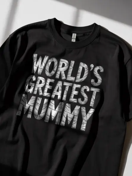 Black Shirt Front View – World’s Greatest Mummy – funny mummy Halloween mom t-shirt