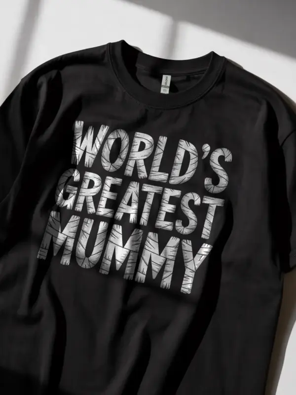 Black Shirt Front View – World’s Greatest Mummy – funny mummy Halloween mom t-shirt