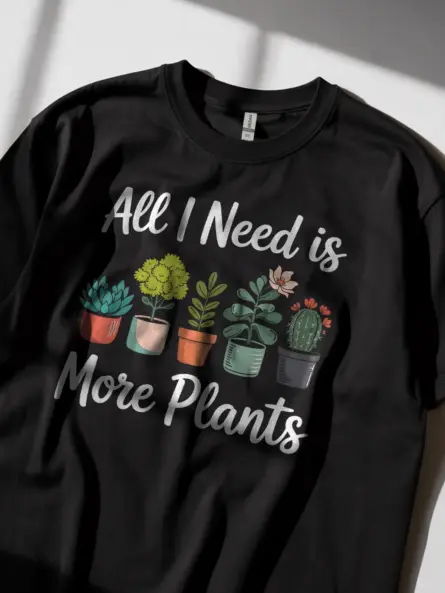Minimalist Plant Lover T-Shirt – “All I Need Is More Plants” - Image 2