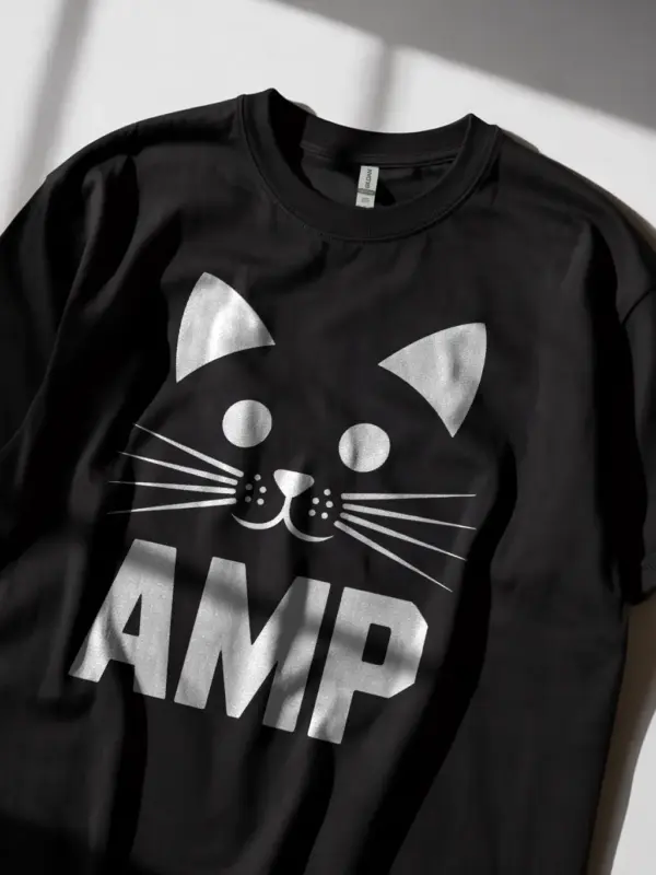 Black Amp Cat Shirt Lifestyle Image – electrical engineering cat graphic tee