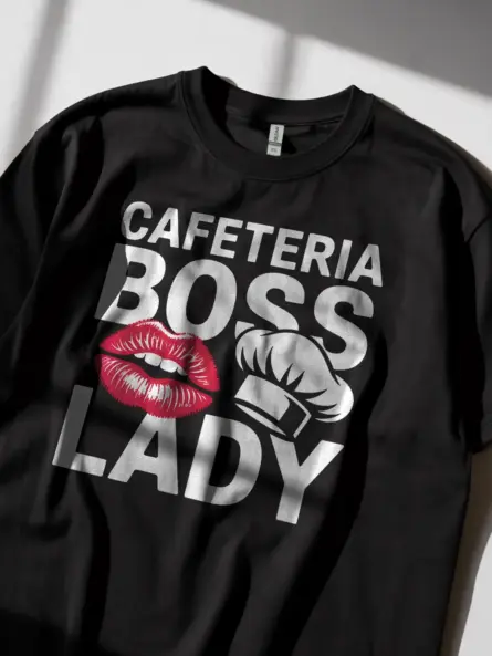 Cafeteria Boss Lady T-Shirt – Bold Lips & Chef Hat Design - Image 2