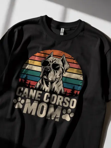Bold Cane Corso Mom Shirt – Retro Sunset Dog Lover Tee - Image 2