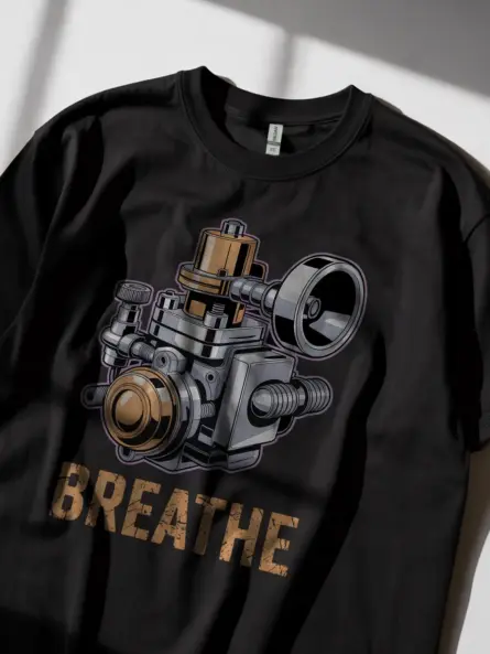Bold Carburetor T-Shirt for Gearheads – BREATHE Mechanical Design - Image 2