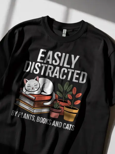 Cat Plant Book Shirt – Cozy Graphic Tee for Homebody Readers - Image 2