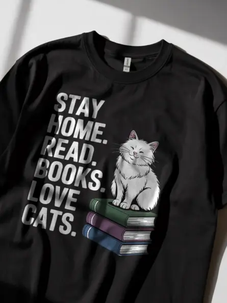 Cozy Cats Books T-Shirt – Minimalist Reading Tee for Introverts - Image 2