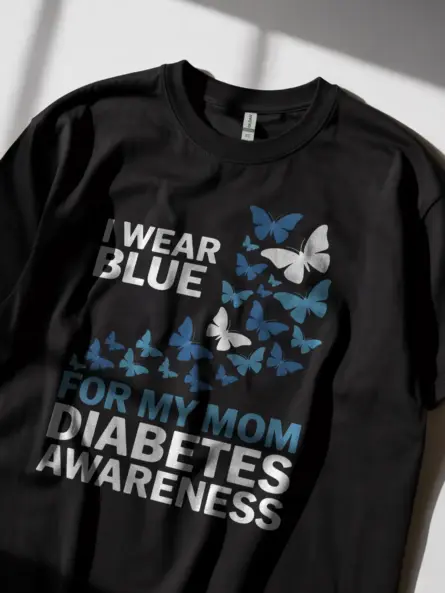 Diabetes Awareness Mom Shirt – Beautiful Blue Butterfly Support Tee - Image 2