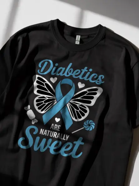 Sweet Diabetes Awareness T Shirt – Blue Ribbon Butterfly Tee - Image 5
