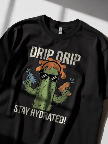 Drip Drip Cactus T-Shirt Stay Hydrated Meme Tee - Image 2