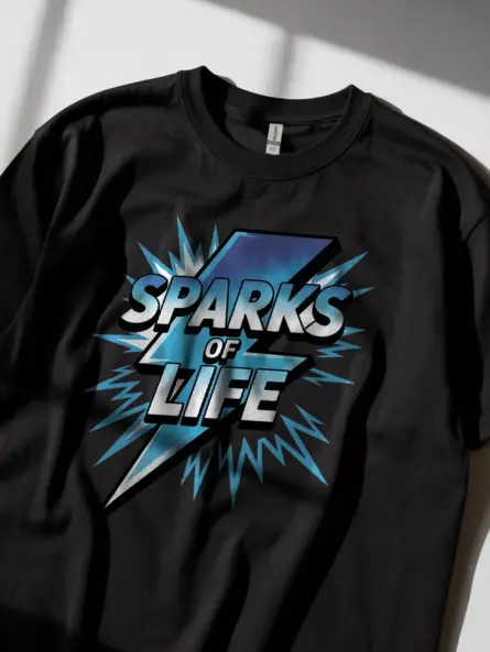 Electrician Motivational T-Shirt – Sparks of Life Blue Lightning Design - Image 2