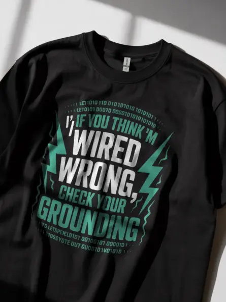 Electrician Pun T-Shirt – Wired Wrong Grounding Joke Gift for Coders - Image 3