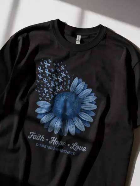 Faith Hope Love Diabetes Shirt – Beautiful Blue Sunflower Awareness Tee - Image 2