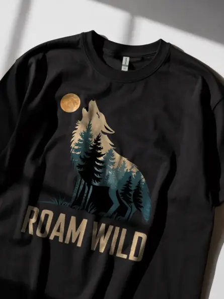 Forest Wolf Silhouette T-Shirt Roam Wild Design - Image 2