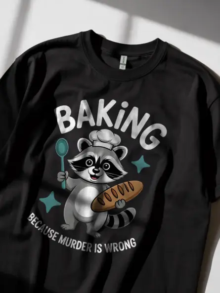 Funny Baking T Shirt – Dark Humor Raccoon Graphic Tee - Image 2