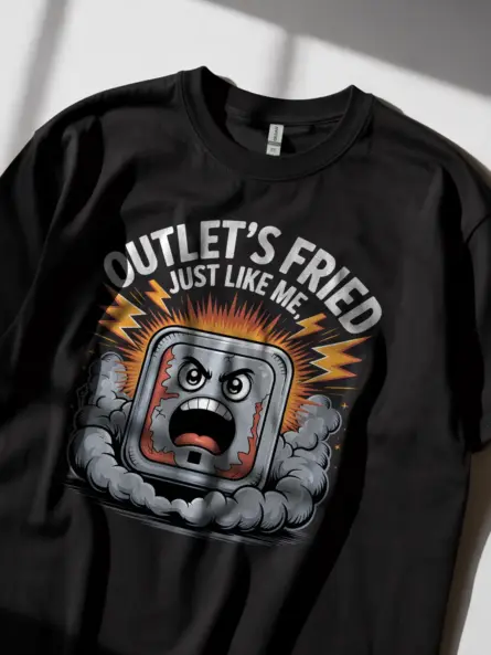 Funny Burnout Electrician T-Shirt with Cartoon Outlet - Image 8