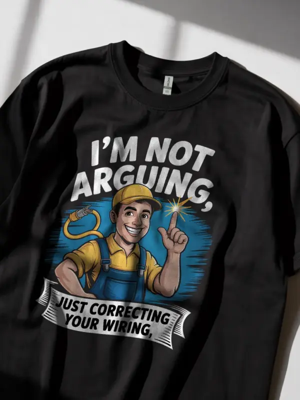 Black shirt lifestyle electrician joke shirt cartoon design