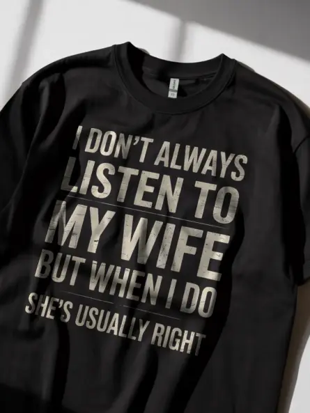 Funny Husband T-Shirt – I Don’t Always Listen to My Wife But She’s Usually Right - Image 2