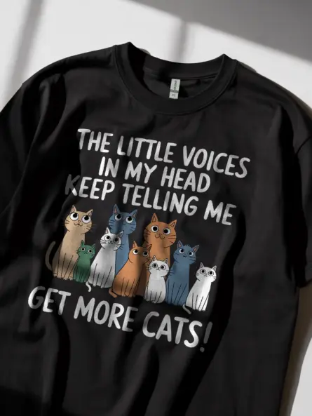 Funny Introvert Cat Shirt - Voices Say Get More Cats Tee - Image 2