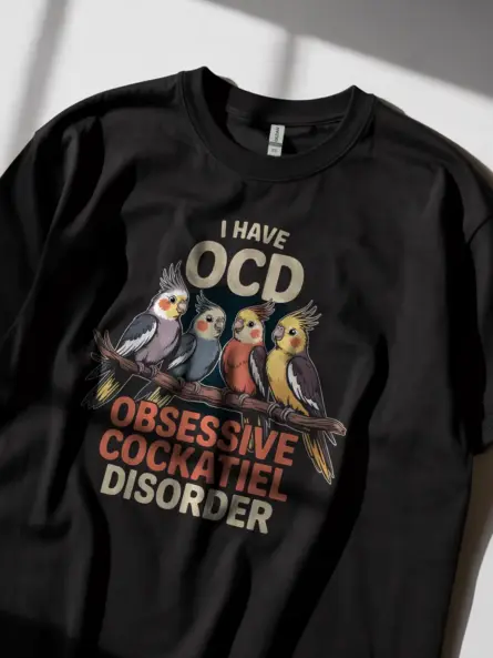 Funny Obsessive Cockatiel Disorder T-Shirt – Retro Bird Lover Graphic Tee - Image 2