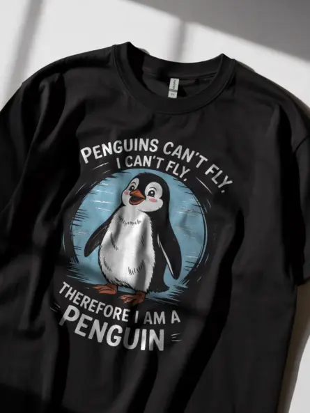 Funny Penguins Can’t Fly T-Shirt – Cute Cartoon Penguin Graphic Tee - Image 5