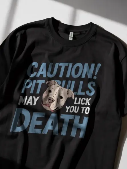Caution Funny Pitbull Licking T-Shirt for Dog Lovers - Image 8