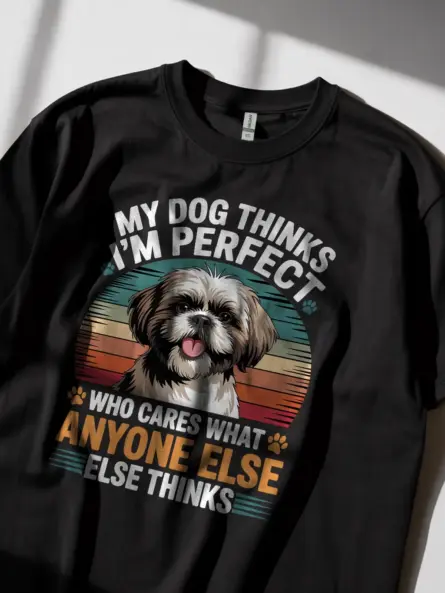 Funny Shih Tzu T-Shirt – Vintage Dog Mom Graphic Tee with Heart - Image 3