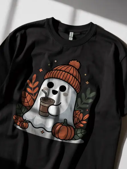 Ghost Iced Coffee Shirt – Trendy Fall Tee for Cozy Halloween Vibes - Image 2