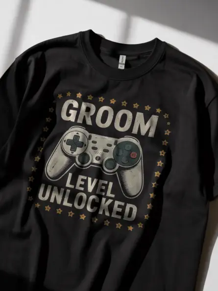 Groom Level Unlocked Gamer Wedding T-Shirt for Fiancé | Funny PlayStation Style Tee - Image 5