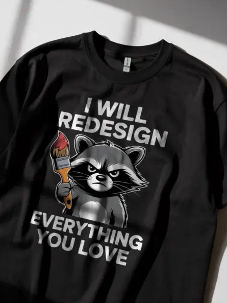 Grumpy Raccoon T-Shirt for Creatives – Funny Graphic Designer Gift - Image 2